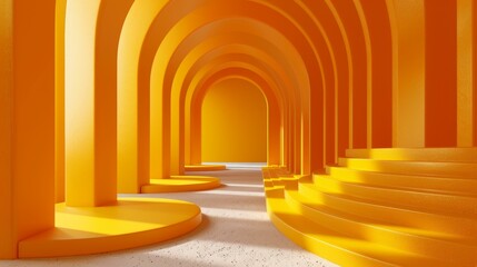 Wall Mural - Abstract Geometric Archway Corridor in Vivid Yellow