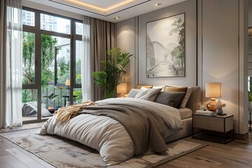 Canvas Print - Modern Bedroom Interior Design Illustration