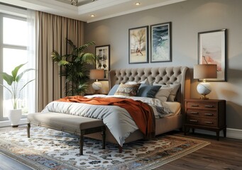 Canvas Print - Elegant Bedroom Interior Design with Artwork