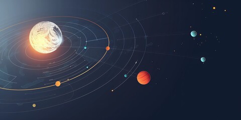 Wall Mural - creative illustration of the solar system as an educational infographic, highlighting planetary orbi