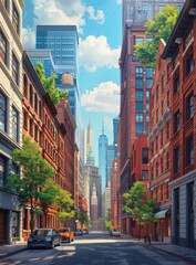 Sticker - New York City Street Scene Illustration