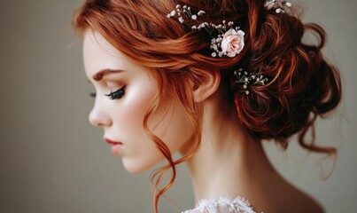 Wall Mural - A woman with red hair and a flowery headpiece