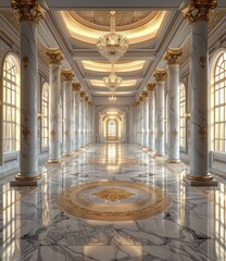 Poster - Grand Palace Hallway with Ornate Decoration