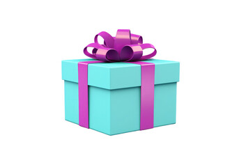 Isolated Gift Box with Purple Ribbon and Bow, No Background.