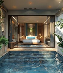 Poster - Modern Tropical Poolside Bedroom Suite