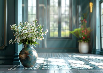 Wall Mural - Elegant Interior with Floral Vase