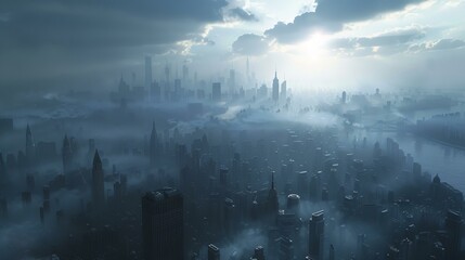 Canvas Print - Futuristic Cityscape in Fog