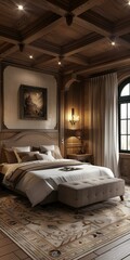 Canvas Print - Wooden Bedroom Interior Design with Elegant Decor