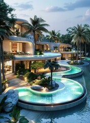 Wall Mural - Luxury Modern Tropical Mansion with Infinity Pools