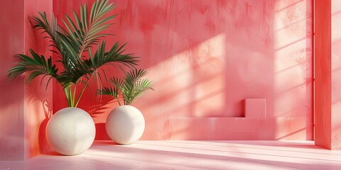 Sticker - Pink Room Interior Design with Plants