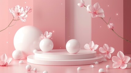 Wall Mural - Pink Blossom Display Platform Illustration