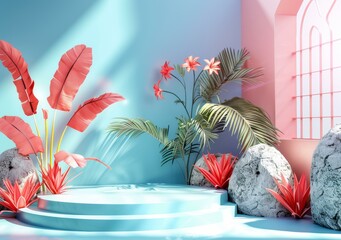 Poster - Colorful Tropical Botanical Display Stand