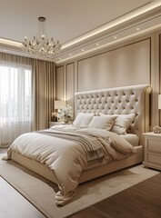 Wall Mural - Elegant Beige Bedroom Interior Design Illustration