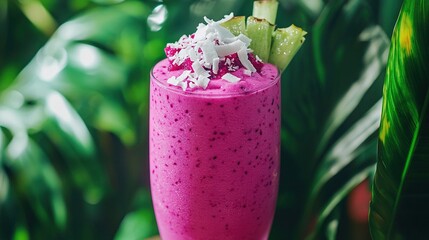 Canvas Print -   A close-up of a drink in a tall glass with a garnish on top