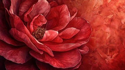 Sticker -   A close-up of a large red flower against an orange and red backdrop with a white center