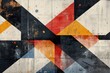 © Umi Sakina - Abstract geometric pattern with red, blue, yellow, black, and white shapes on a distressed concrete background.