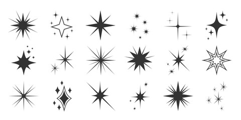 Wall Mural - shine sparkle silhouette icon collection. blinking spark. shining twinkle star effect. magic light g