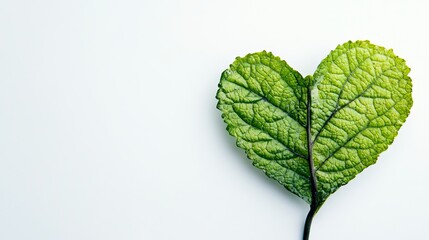 An image of a vibrant green heart leaf on a white background