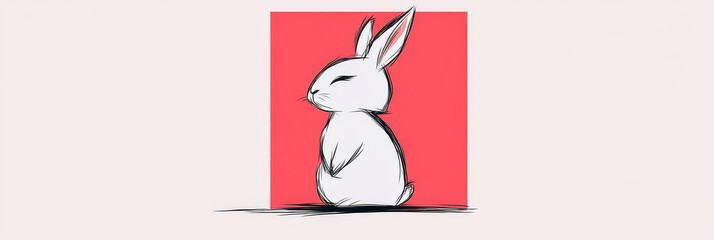 Canvas Print - Cute white rabbit illustration against a pink background.