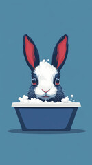 Canvas Print - A cute bunny enjoys a relaxing bath in a tub full of bubbles.