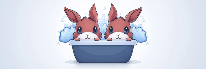 Canvas Print - Two adorable bunnies take a bath together.