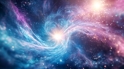 Wall Mural - abstract cosmic nebula with starry background and blue and purple swirls