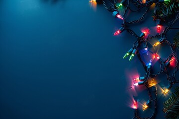 Wall Mural - displaying festive holiday lights against a blue background creates a cheerful ambiance with colorfu