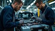 © mangz - Engineers Assemble Electric Car Battery with Precision Tools in a High-Tech Workshop