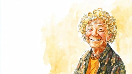 Wall Mural - Old Chinese Man with Blond Curly Hair watercolor illustration.