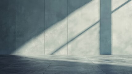 Sticker - Spacious empty room with concrete walls and floor, illuminated by natural light casting diagonal shadows through what appears to be a window out of view