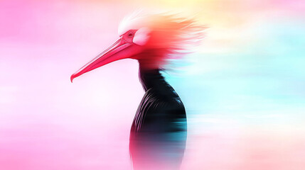 Wall Mural - A digital illustration of a pelican with vibrant colors and blurred background.