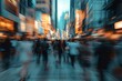 © Oleh - Fast-paced city street at night, bustling with diverse people walking urgently, illuminated by lights and modern architecture