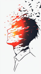 Canvas Print - Man's face dissolving in a burst of red, black, and white.