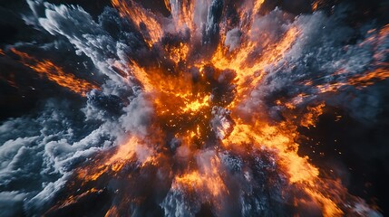 Wall Mural - abstract colorful explosion of fire and smoke on black background