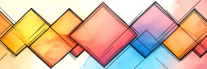 Canvas Print - Abstract watercolor background with colorful rhombus shapes.