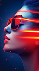 Canvas Print - Woman in red sunglasses with neon streaks of light