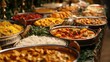 © Nova Widiawati - A buffet table filled with various Indian dishes, including curries, rice, and vegetables.