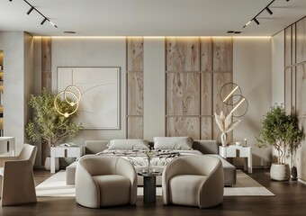 Modern and stylish living room in a minimal and luxurious style concept..