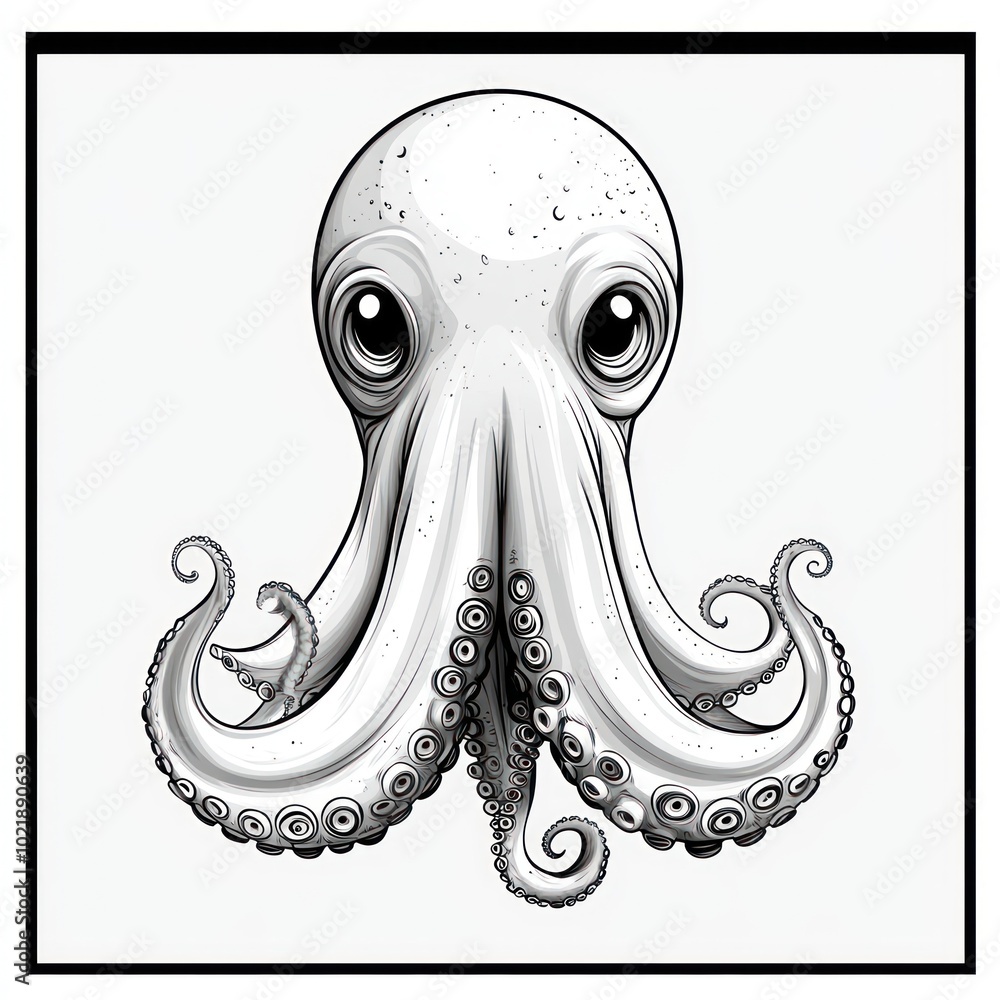 Cute cartoon illustration of an octopus with big eyes and eight ...