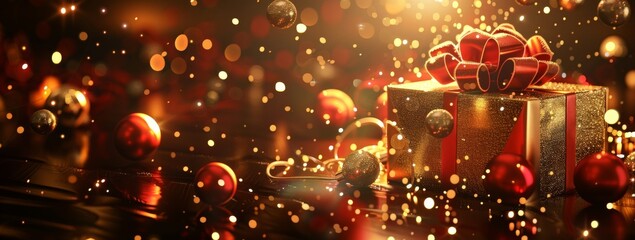 Wall Mural - experience the festive season with the warm glow of holiday lights, cheerful gifts, and beautiful or