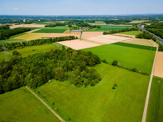 Wall Mural - farmland from above. aerial view over green fields