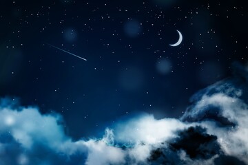 Wall Mural - starry beautiful night sky with soft clouds.