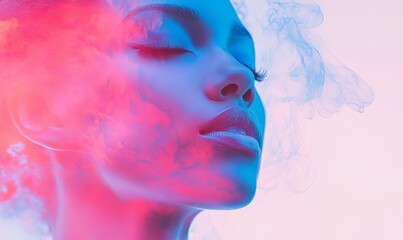 Poster - Pink And Blue Double Color Exposure Photo Effect Mockup