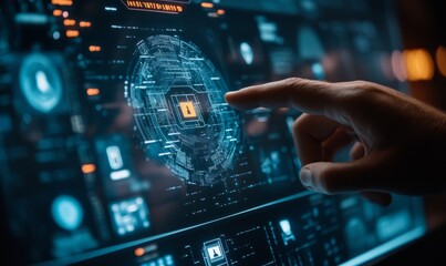 Man hand using cybersecurity interface