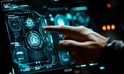 Man hand using cybersecurity interface