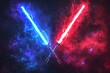 © atar - Blue and red lightsabers clashing in a galaxy background. Abstract concept of light, power, and conflict