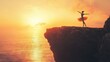 © Igor - A ballet dancer perched on a cliff's edge, bathed by the setting sun, with a watery foreground