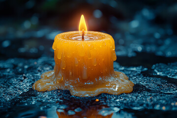 Poster - A candle melting down to its base, symbolizing the slow but steady passing of moments. Concept of impermanence.