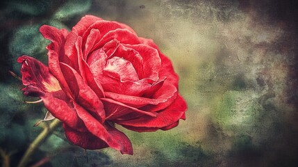 Poster -   A clear close-up of a red rose, set against a focused background