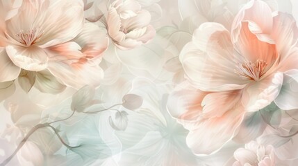 Canvas Print - Delicate floral designs in gentle pastel hues evoke a tranquil setting ideal for relaxation or festive gatherings. Generative AI